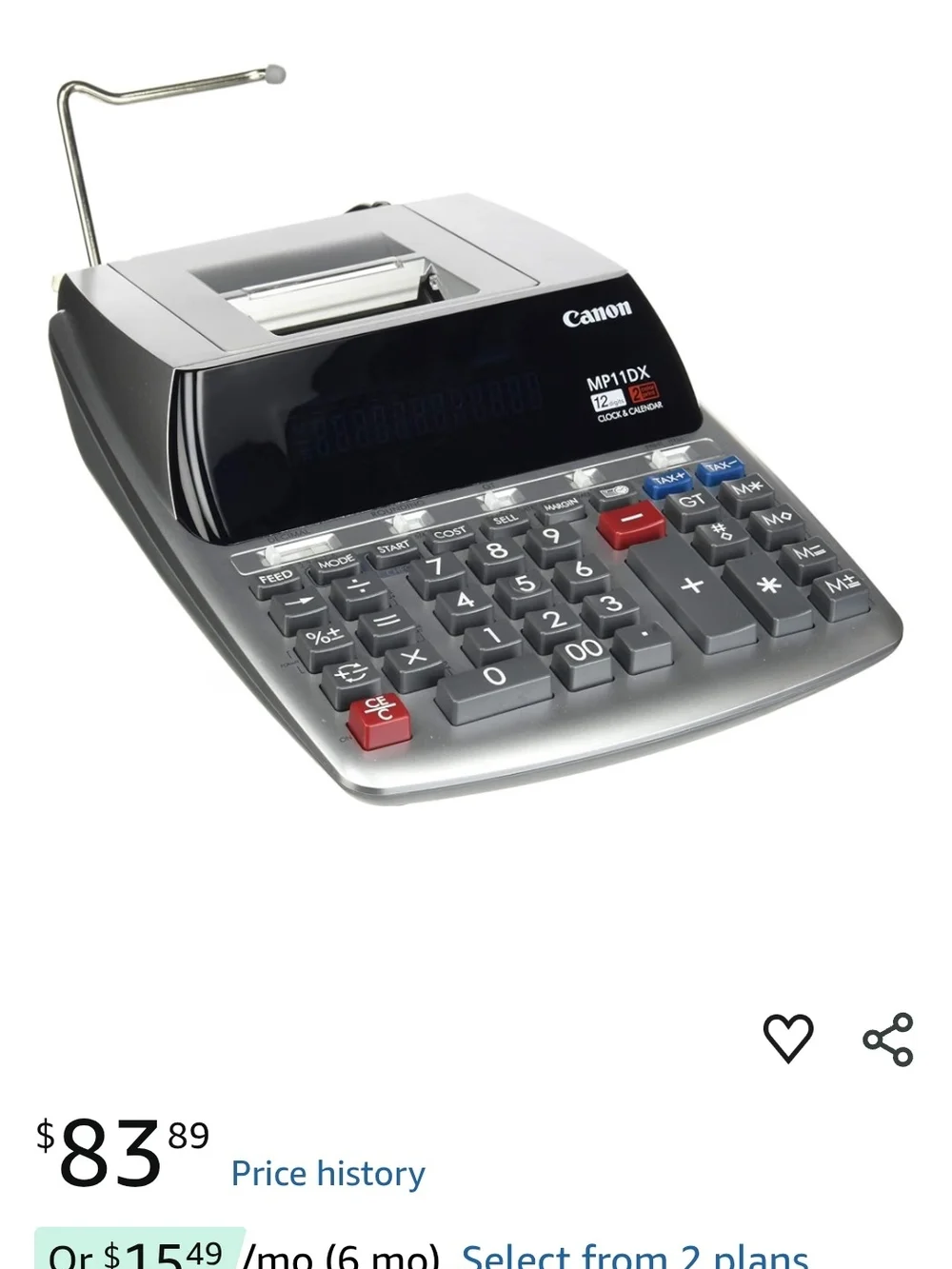 Canon MP11DX Desktop Printing Calculator in Silver and Black